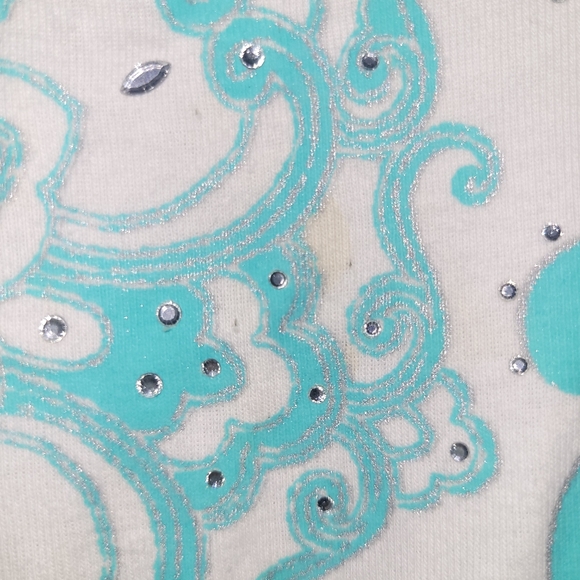 white + teal rhinestone floral y2k mcbling top ──★ ˙ ̟ - Picture 3 of 9